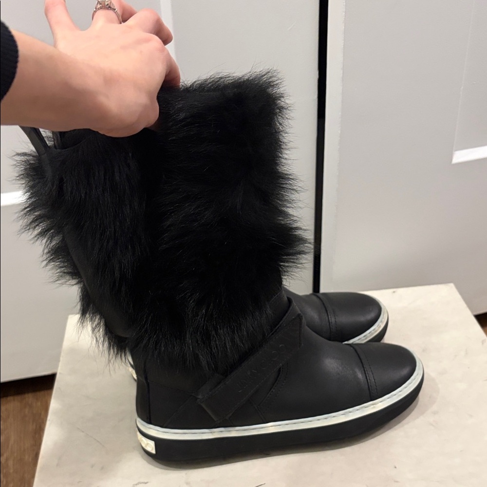 Jimmy Choo Bury flat Black Fur-Trimmed Winter Boots